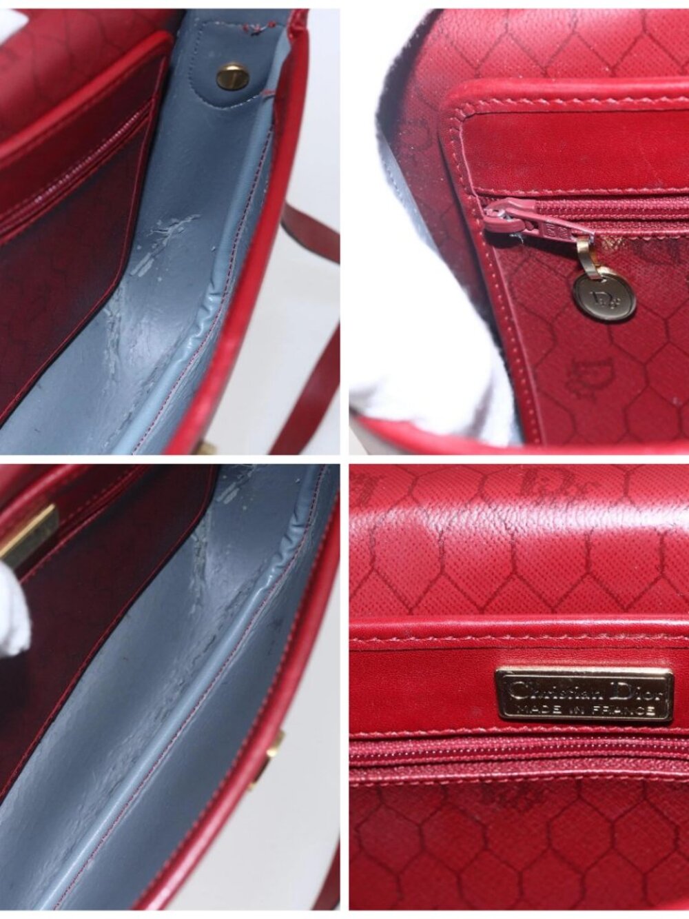 Christian Dior Honeycomb Canvas Shoulder Bag PVC Red Gold Auth - Picture 14 of 15